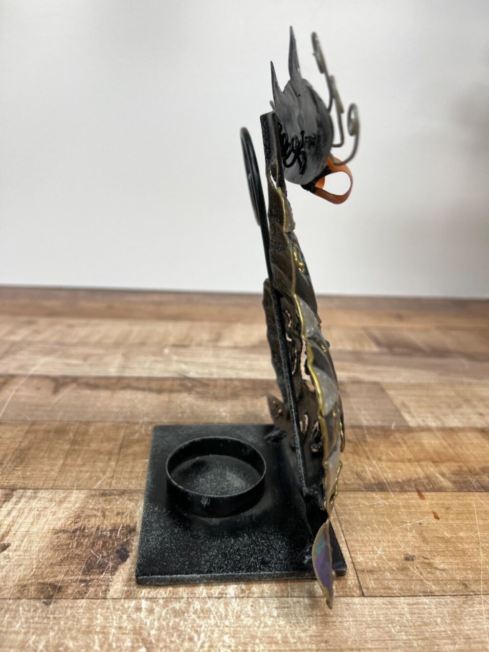 Halloween Handcrafted Metal Cat Candle Holder With Swirled Details - Picture 3 of 4